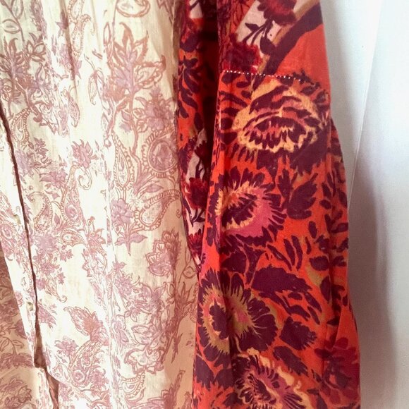 Free People Rose Bud Paisley Cotton Oversized Boho Blouse Red Cream Lightweight - Picture 9 of 13